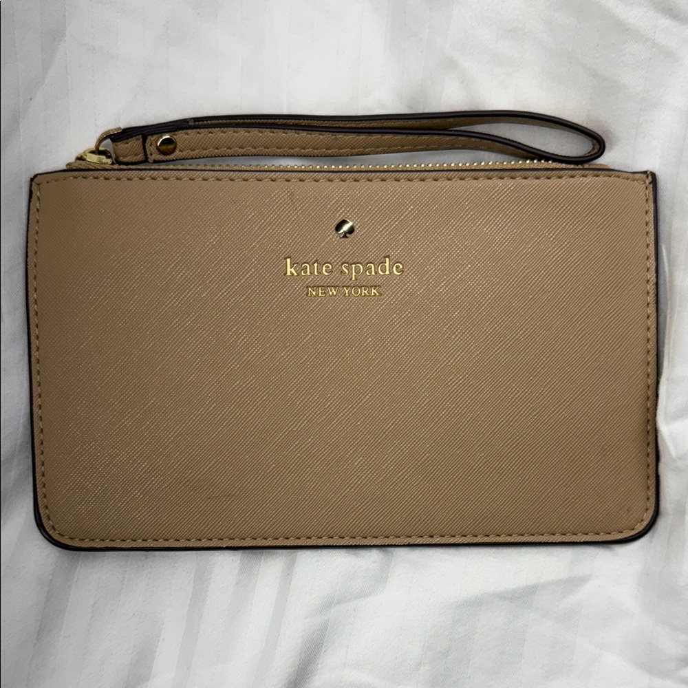 kate spade tan wristlet clutch